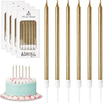 DONQL Birthday Candles 24Pcs Tall Thin Cake Candles with Holders 14cm Champagne