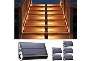 GVSHINE 6 Pack Solar Powered Step Lights Outdoor Waterproof LED for Deck Stair Safety Outside Decorative Lamps for Porch Railing, Fence, Walkway, Yard, Patio, 2 Sided Warm White Lighting for Enhanced Security