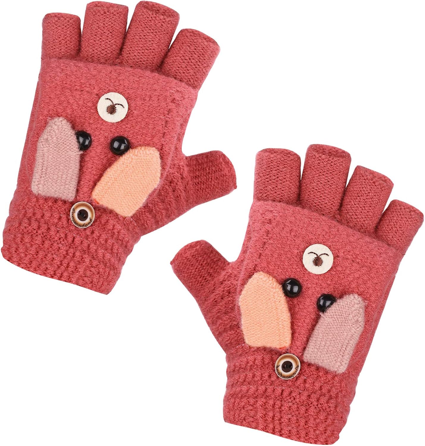 Kids Winter Fingerless Convertible Glove Boys Girls Warm Knit Mitten Children Student Thermal Half Finger Glove Toddler Hand Warmer for Running Riding Driving Ski Snow Gifts - Image 3