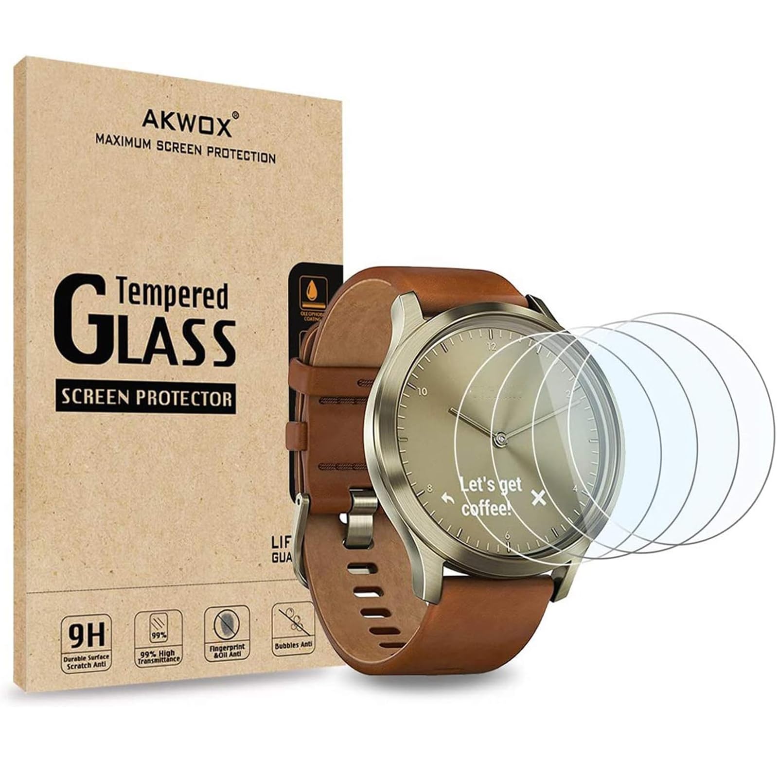 AKWOX [4-pack] Tempered Glass Screen Protector for Garmin Vivomove HR, [0.3mm 2.5D High Definition 9H] Premium Clear Screen Protector for Garmin Vivomove HR