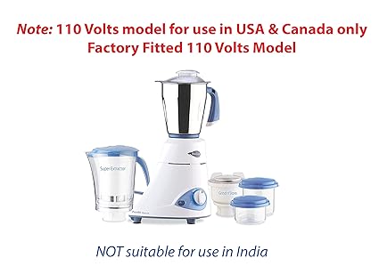 Preethi Platinum 110 Volts Mixer Grinder, 550-Watts (for Use in USA & Canada Only),White