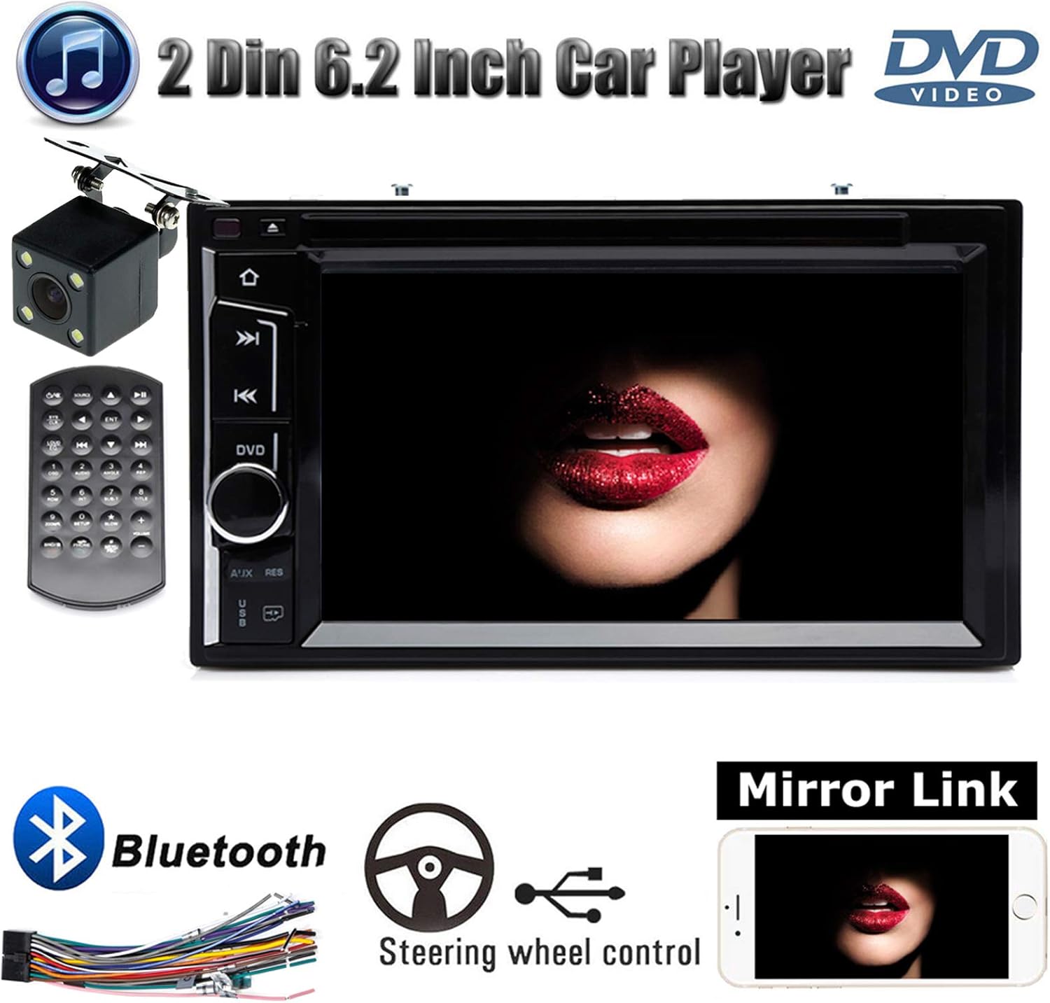 Double 2Din Indash Car Radio with Backup Camera Stereo CD DVD Player Mirrorlink Bluetooth Steering Wheel Control Touch Screen Subwoofer AUX for Ford F-150 XLT Extended Cab Pickup 4-Door 2004-2007