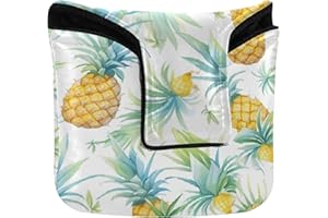 Mallet Putter Covers Magnetic Closure Golf Putters Headcovers for Mallet Square Waterproof PU Leather Hand-Drawn Pineapples a