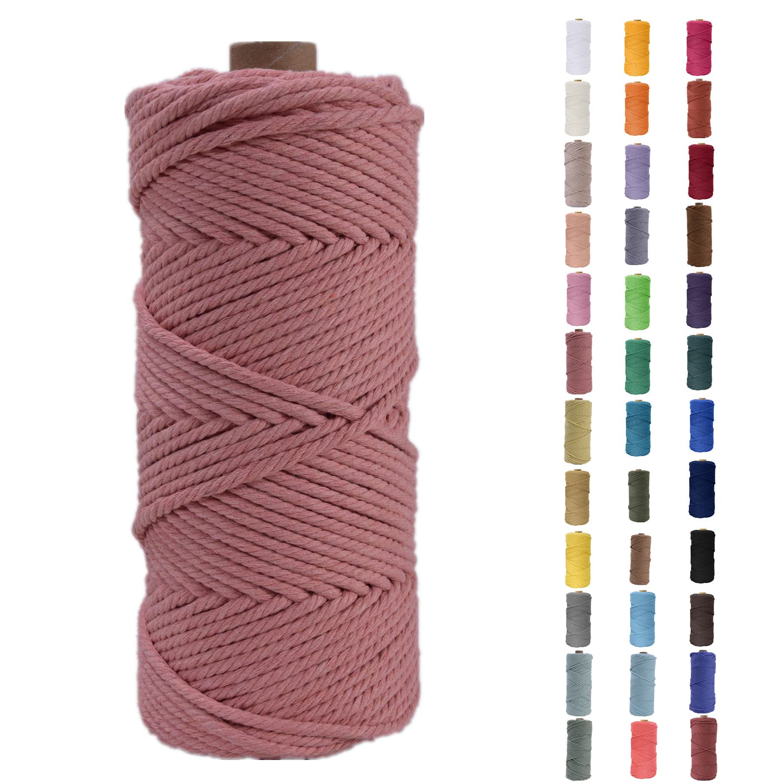 Binwat Macrame Cord Thick Natural Cotton Cord DIY Crafts Yarn Thread Twisted Spool Twine String Cotton Rope for Wall Hanging,Plant Hangers,Knitting,Decorative Projects 4mm x100m (Rose pink)