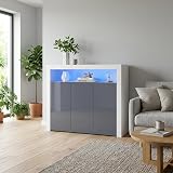 Panana High Gloss 3 Door Sideboard with LED Lights Grey 51.18 in Wide view 7