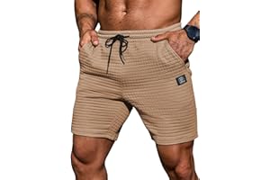 Dokotoo Men Mens Casual Shorts Waffle Elastic Waist Drawstring Workout Running Jogging Shorts with 2 Pockets