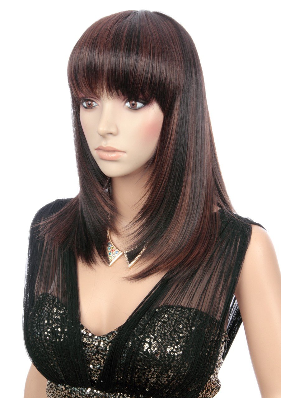 Prettyland Brunette Brown Black Mid-Length Straight matt Natural static-free Wig Layered Cut Face-forming Effect C721 โ image 1