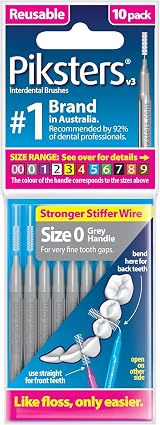 Piksters Interdental Brushes Size 0 10 pk with Connector Cap Gum Safe for Braces