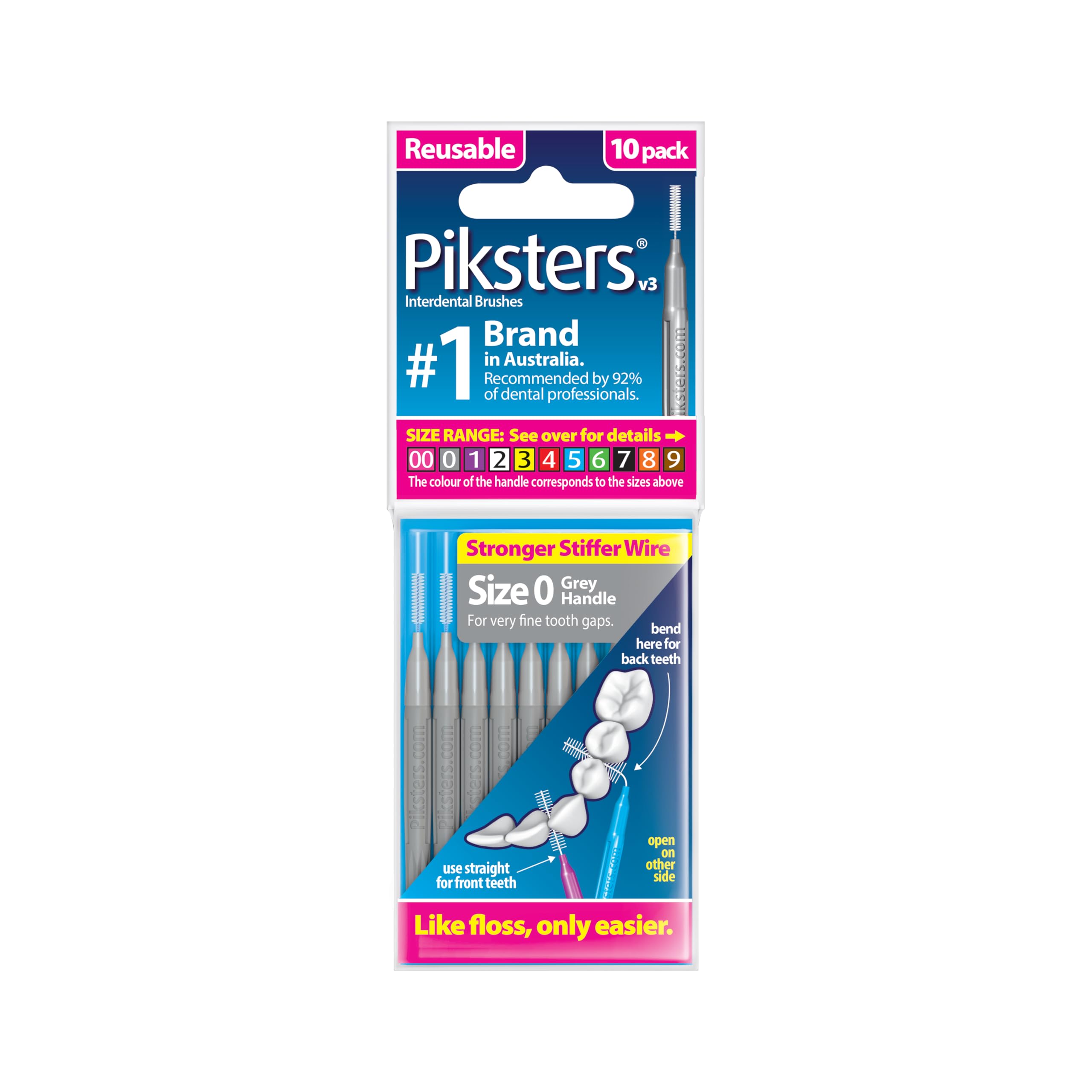 Piksters Interdental Brushes, 10 pk, Size 0, Interdental Tooth Brush for Very Tight Gaps, Gum Soft Bristles for Plaque Removal, Safe for Braces