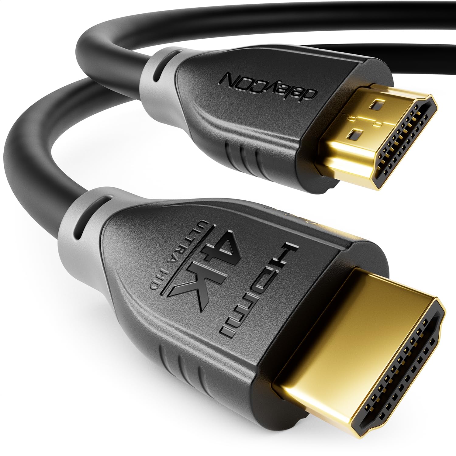 deleyCON 1m (3.28 ft.) HDMI Cable 2.0a/b - HDR 10+ UHD 2160p 4K@60Hz YUV 4:4:4 HDR HDCP 2.2 3D ARC Dolby Digital + Dolby Atmos - Black Gray