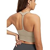 ODODOS Women's Halter Sports Bra Padded Y Racerback Medium Support Wirefree Workout Yoga Top with Removable Pads