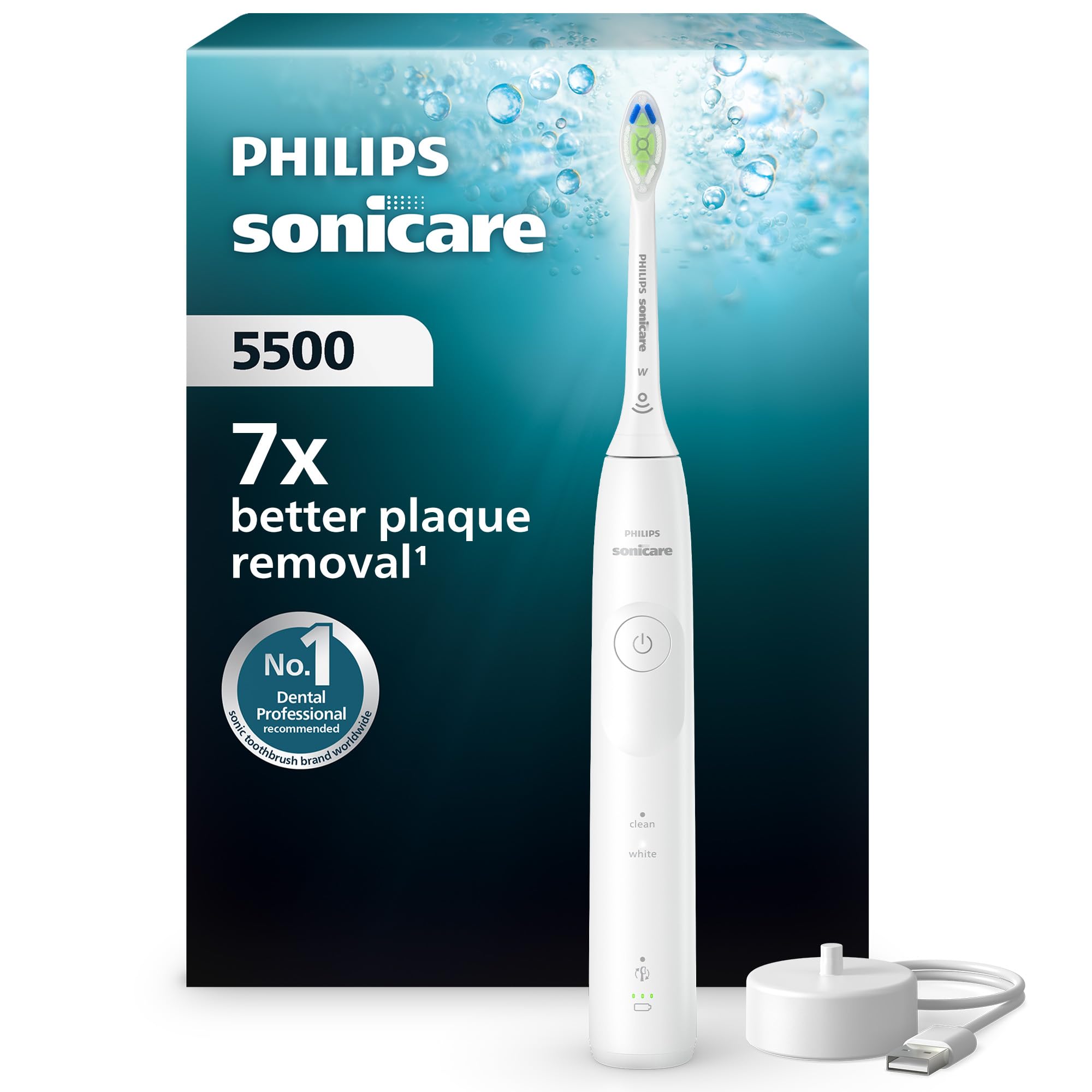 Philips Sonicare 5500 cepillo dental eléctrico, sónico con 1 nivel de intensidad, alerta de presión, EasyStart, SmarTimer y BrushPacer, blanco, modelo HX7110/01 [Nueva Tecnología]