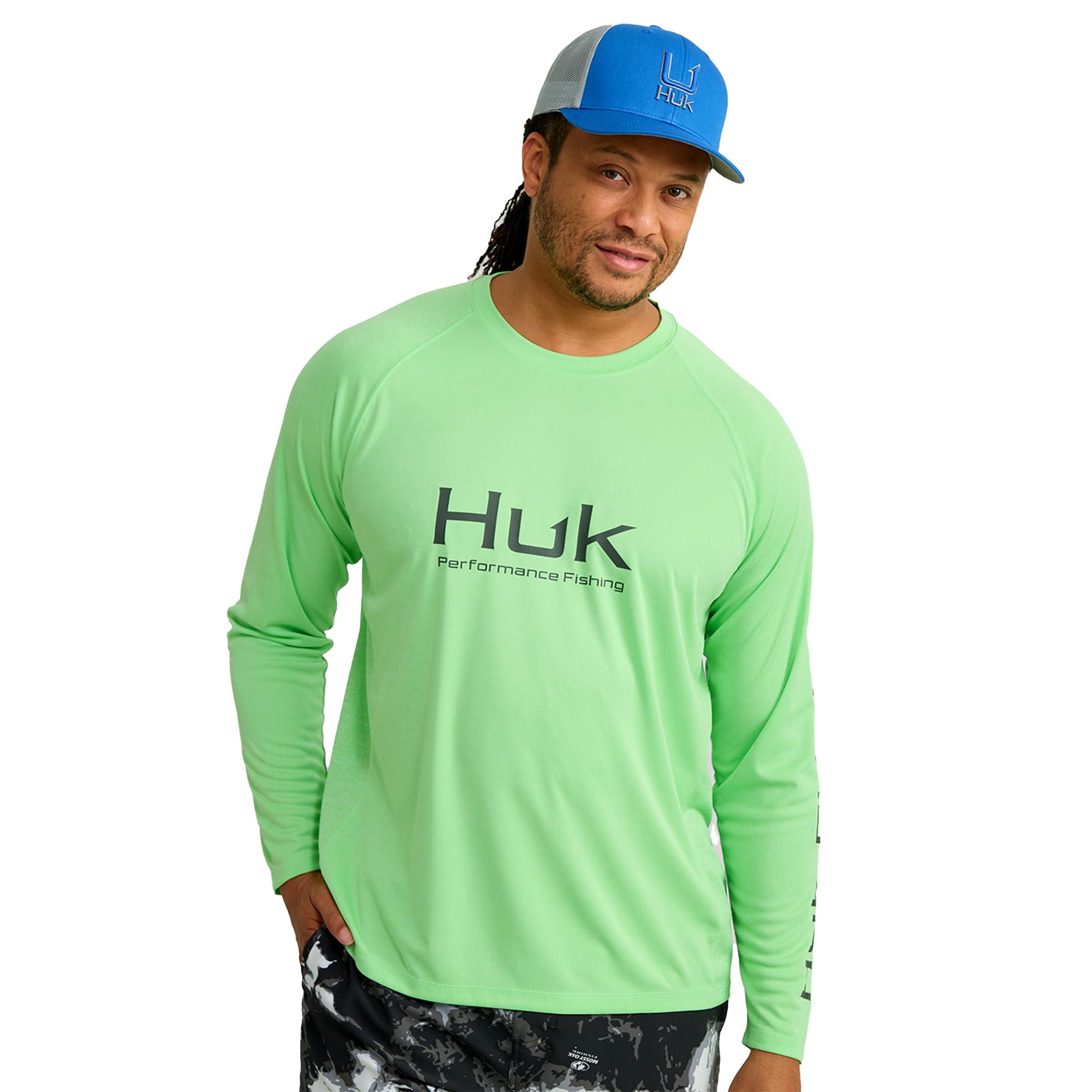 HUK - Mens Pursuit Vented Long Sleeve Shirt, +30 UPF Fishing Shirt, Summer Green Heather, Large Image