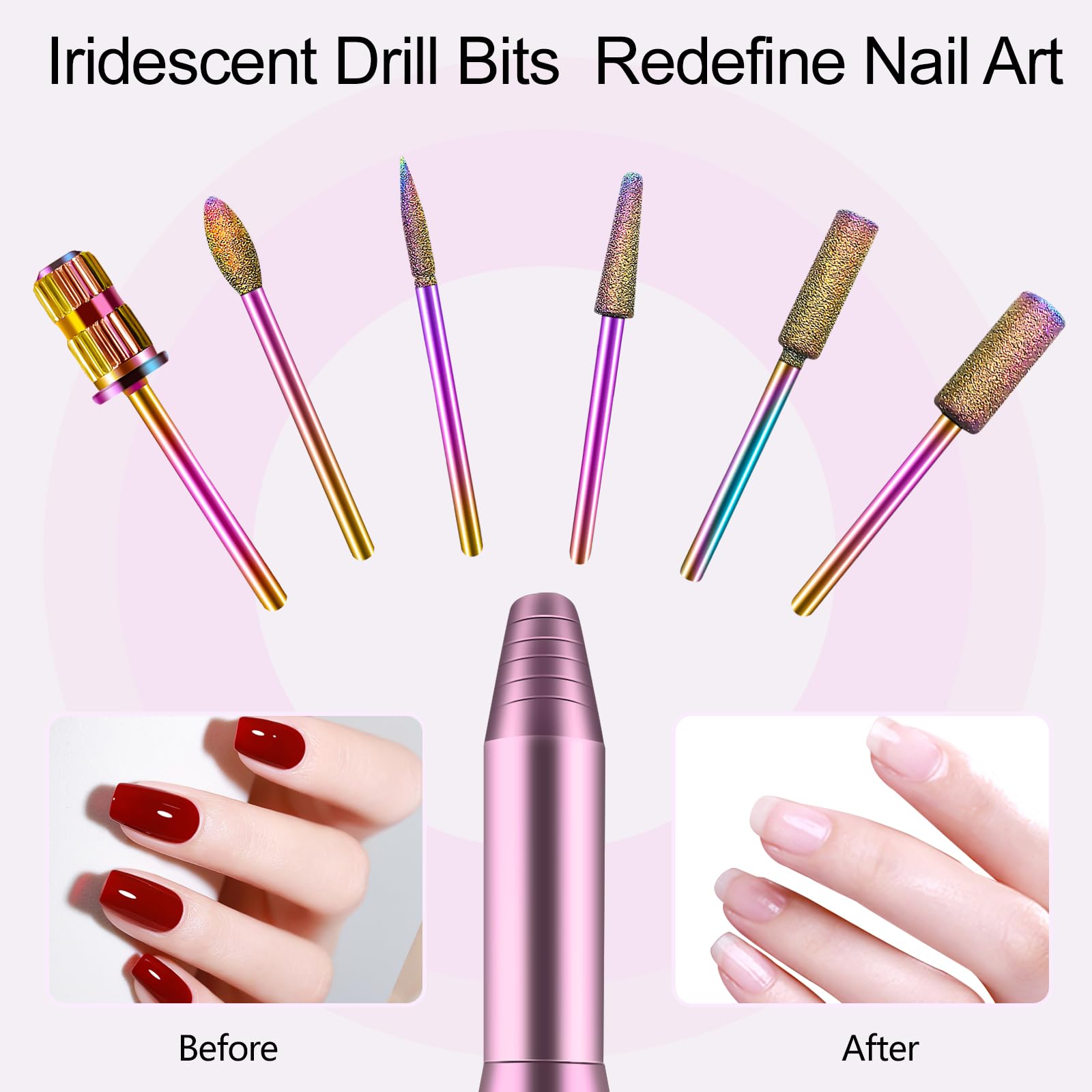 Electric Nail Drill, Professional Acrylic Nail Drills Machine for Gel, Acrylic Nails, Portable USB Electric Nail File Efile Set with Iridescent Nail Drill Bits, Manicure Pedicure Nail Tools