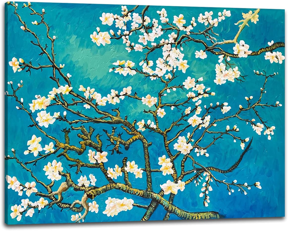 Paintings - Muzagroo Art Van Gogh Almond Blossom Oil Painting 100% Hand Painted on Canvas Wall Art for Living Room Decor Ready to Hang (24x32in)
