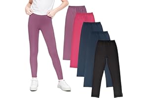 Whimtoyland 5 Pack Leggings for Girls Pants: Ankle Length Girl Leggings Stretchy Tights Pants for Girls in Size 4-12 Years