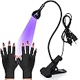 Funfe LED Nail Lamp,3W Nail Dryer with Gooseneck and Clamp Adjustable, Protection Gloves Portable UV Light for Manicure Curing Light for Salon Nail DIY Home(Black)