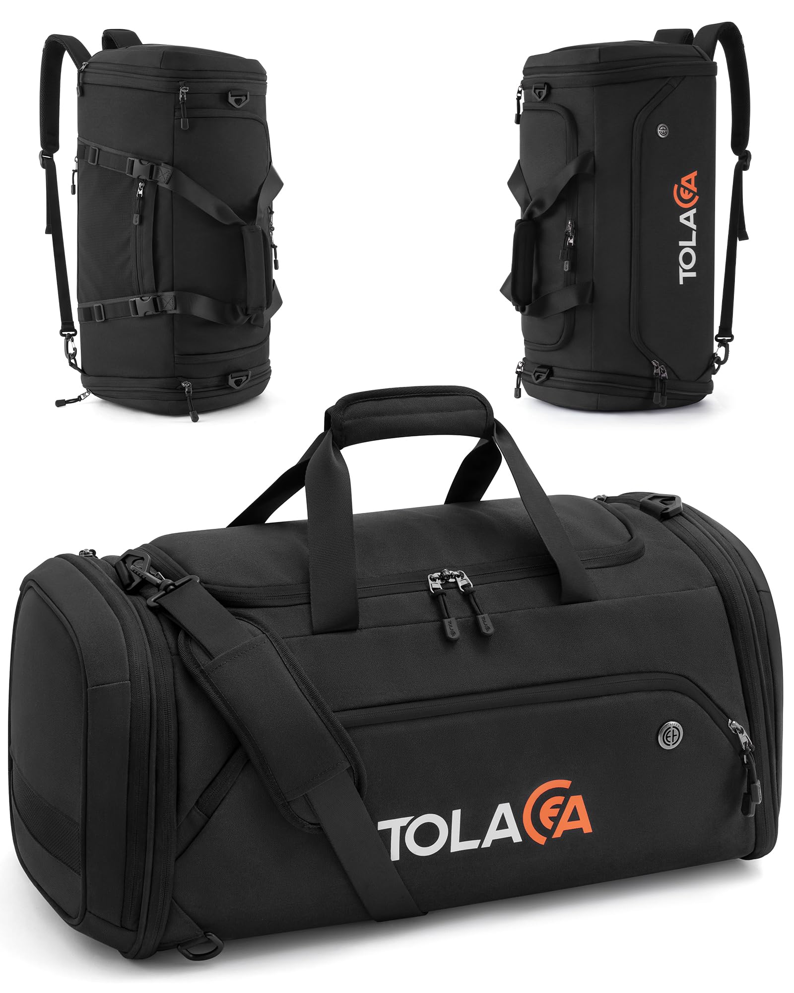 Tolaccea Sporttasche 56–70L für Herren & Damen– Erweiterbare Reisetasche mit Schuhfach & Nassfach, als Rucksack tragbar, für Fitness, Gym, Schwimmen, Fußball, Reisen (Schwarz)