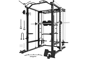 EonfitOmni Eonfit E5 Smith Machine with Vertical Leg Press, Power Cage Squat Rack with LAT-Pull Down Cable Crossover Rotating Arms System Home Gym Equipment All in One (E5 RED)