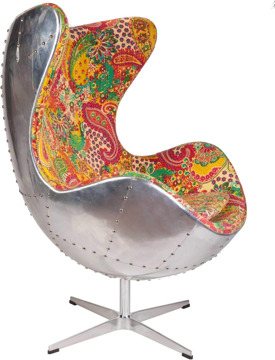 egg accent chair on Amazon Com Hand Hammered Aviator Aluminum Mid Century Modern Classic Arne Jacobsen Style Egg Replica Lounge Chair With Premium Vintage Kantha Fabric Fiberglass Inner Shell And Polished Aluminium Frame Furniture Decor