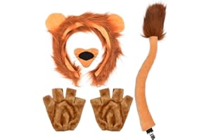 HODRME 5 Pieces Lion Ears and Tail Set-Lion Headband Nose Tail Paw Gloves Cosplay Party Halloween Costume Accessories for Kids and Adults