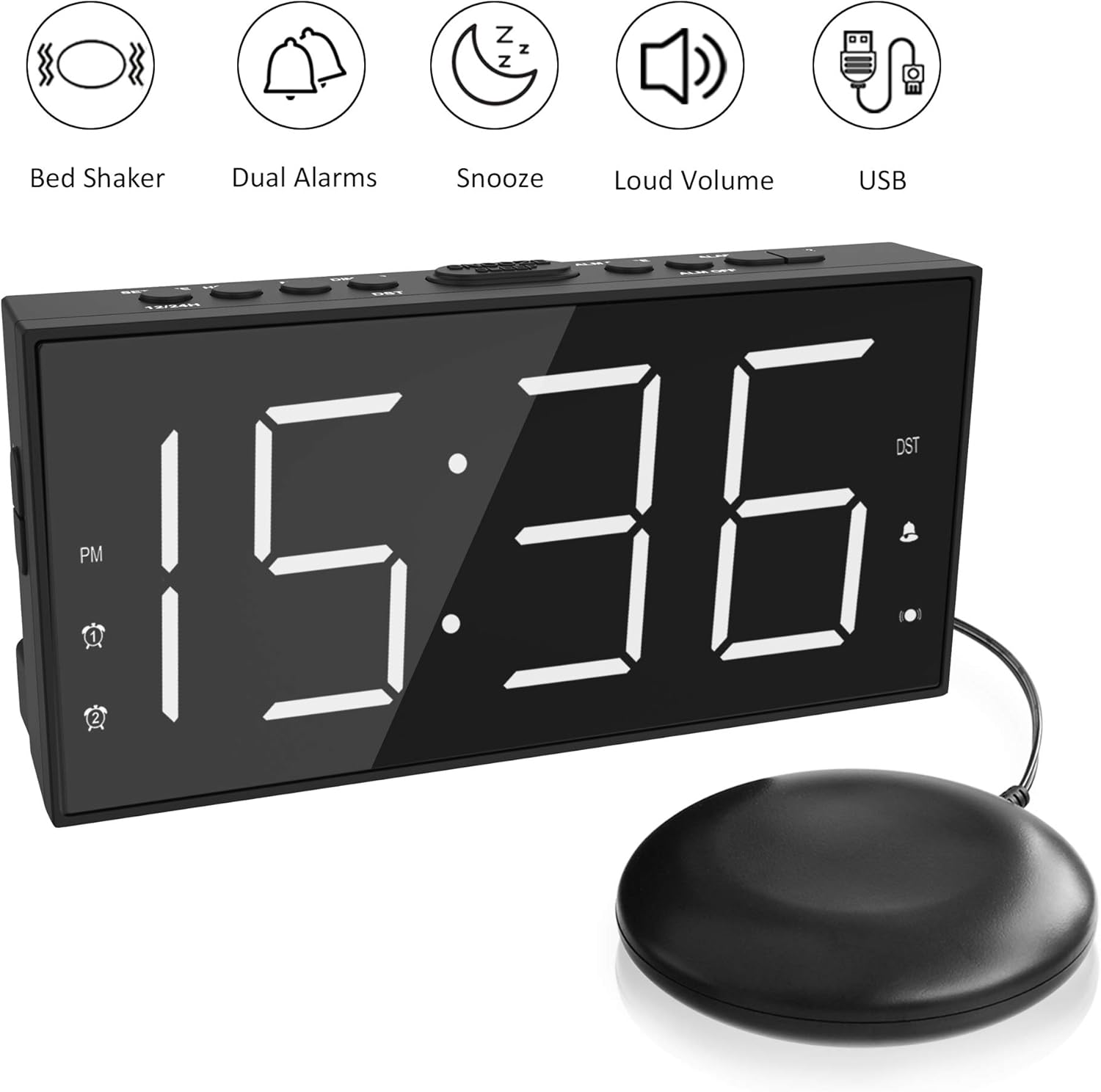 ROCAM Extra Loud Vibrating Alarm Clock with Bed Shaker for