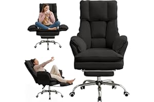 Ergonomic Cloud Cross Legged Office Chair with Footrest,Leather Big and Tall Executive Chair with Wheels,Reversible Armrest,1