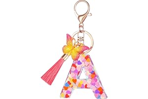 Suweibuke Colourful Cute Initial Letter Keychains for Women Girls with Tassel Butterfly, Charm for Purse Handbags Backpacks