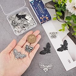 SUNNYCLUE 1 Box 24Pcs Moth Charms Gothic Style