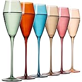 JOVGANG Colored Champagne Flutes Set of 6-7.5oz Hand-Blown Lead-Free Crystal Champagne Glass, Autumn Champagne Flutes, Elegant Champagne Glasses for Weddings, Valentine's Day and New Year Gifts