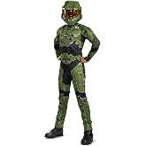 Disguise Halo Infinite Master Chief Costume, Kids Size Video Game Inspired Character Jumpsuit, Classic Child Size Medium (7-8), Green &amp; Black (104989K)