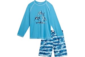 iXtreme Boys Rash Guard Set - 2 Piece UPF 50+ Quick Dry Long Sleeve Swim Shirt and Swim Trunks for Boys (Sizes: 2T-14)