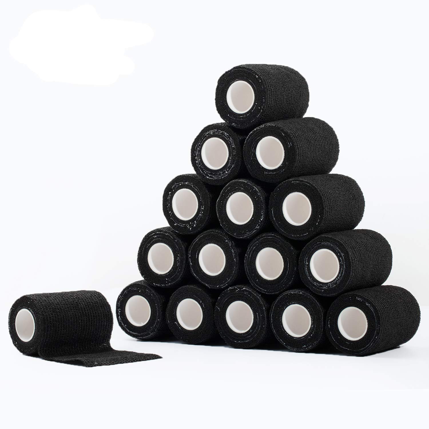 COJJ Pack of 16 Cohesive Bandage Self-Adhesive Bandage Finger Plasters Fixation Bandage Animal Bandage Hand Tear Waterproof Elastic Bandage for People Pets 7.5 cm x 4.5 m (Black)