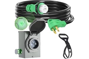 Gisafai 50 Amp 6.6FT Generator Cord and Pre Drilled Power Inlet Box Compatible with NEMA 14-50P to SS2-50R 125/250V Locking Connector with SS2-50P Generator Inlet Box to House, ETL Listed
