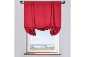 DONREN Blackout Adjustable Tie Up Shade & Curtain - Thermal Insulated Rod Pocket Panel for Small Window (42 W by 45 L,True Red,Set of 1)