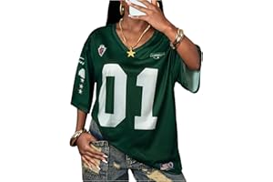 SHENHE Girl's Jersey Shirt Y2k Oversized Graphic Number Shirt Mesh Football Jersey Streetwear