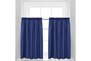 Valea Home Waffle Weave Textured Bathroom Window Curtains Water Repellent Short Curtains Window Covering Half Window Curtains Kitchen Tiers 45 inch Length, Navy Blue, Set of 2
