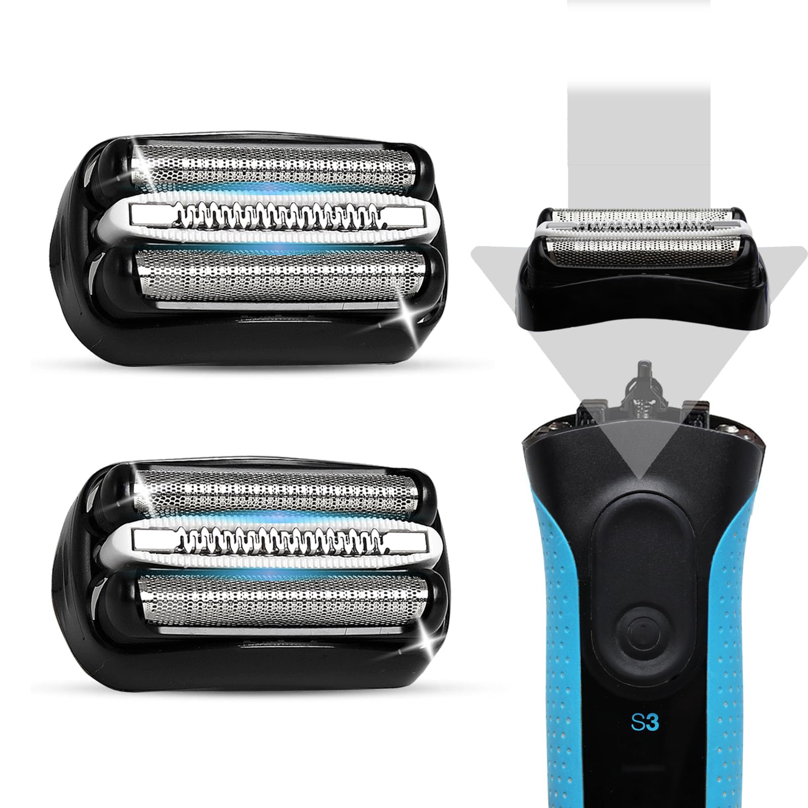 VIDSA 2 Pack 32B S3 Electric Replacement Shaver Head for Series 3 Shaving Razors, Compatible with S3 3040s 3080s-4 370cc 3070cc 3000s 3010, 3090cc Etc.