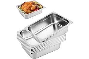 ORNKAT Hotel Pans Stainless Steel Steam Pan 6 Pack 1/2 Half Size 4.0" Trays Household Restaurant Food Catering Tray Anti-jamming Bread Salad Table Pans