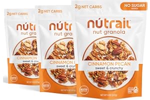 NuTrail Nut Granola Cereal, Cinnamon Pecan, No Sugar Added, Gluten Free, Grain Free, Keto, Low Carb, Healthy Breakfast 8 oz. 3 Count