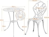 Yaheetech 3 Piece Patio Bistro Set White Aluminum Table 2 Chairs Rose Vine view 3
