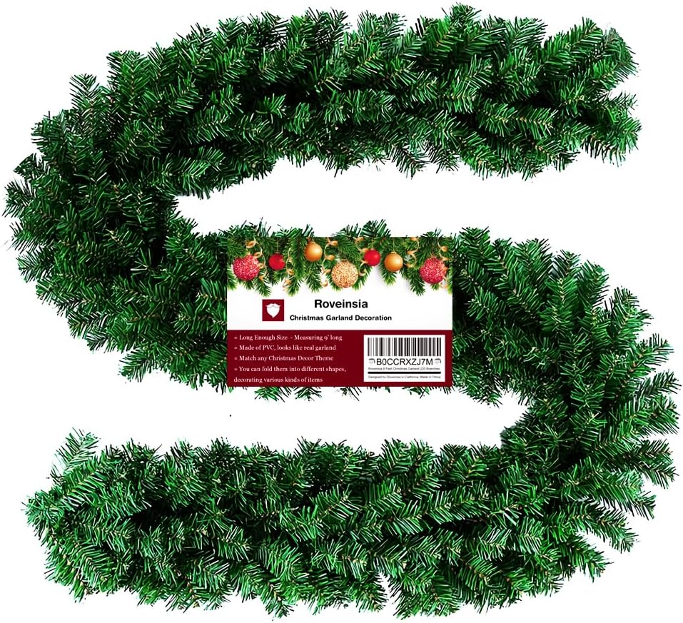 Wreaths, Garlands & Swags - Roveinsia 9 Feet Christmas Garland 220 Branches Xmas Artificial Decorations for Doors Stairs Fireplace