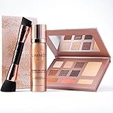 LUMINESS Face Time All In One Makeup Kit - Includes Face Palette, Airbrush Foundation, and Makeup Brush - Long-Wearing, Silky, Soft, Easy to Blend, 3-PC Make Up Set (02 - Fair)