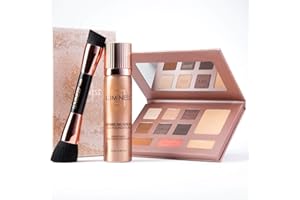 LUMINESS Face Time All In One Makeup Kit - Includes Face Palette, Airbrush Foundation, and Makeup Brush - Long-Wearing, Silky, Soft, Easy to Blend, 3-PC Make Up Set (03 - Light Medium)