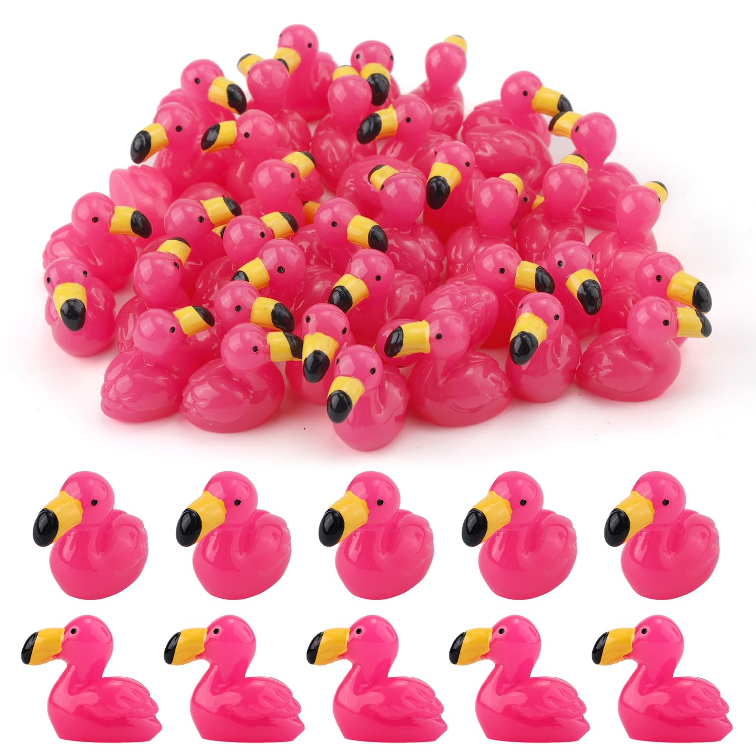 50pcs Mini Resin Flamingo Ducks, Tiny Flamingo Figures Rose Red Small Miniature Animals Flamingo Party Favors Decorations Toy for Home Garden Dollhouse DIY