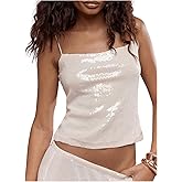 SOLY HUX Women's Glitter Sequin Cami Tops Spaghetti Strap Camisole Sleeveless Party Clubwear Top