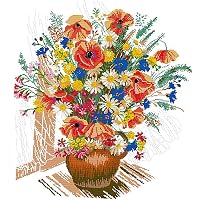Kreuzstich-Set Für Anfänger – Vorgedruckte Rote Blumen Auf 11CT Leinwand | 40x50cm, Mit ägyptischem Baumwollgarn