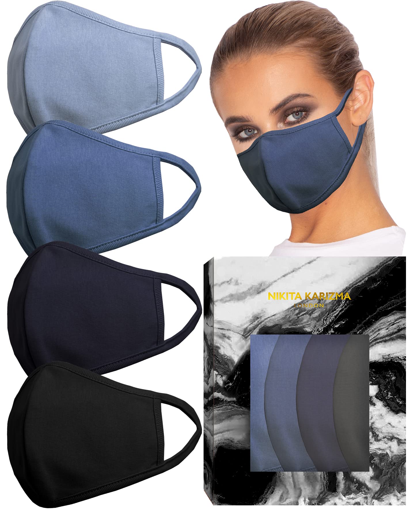 Stretch Sculpt in Blues Face Masks by KARIZMA Fabric Face Mask 4 Masks