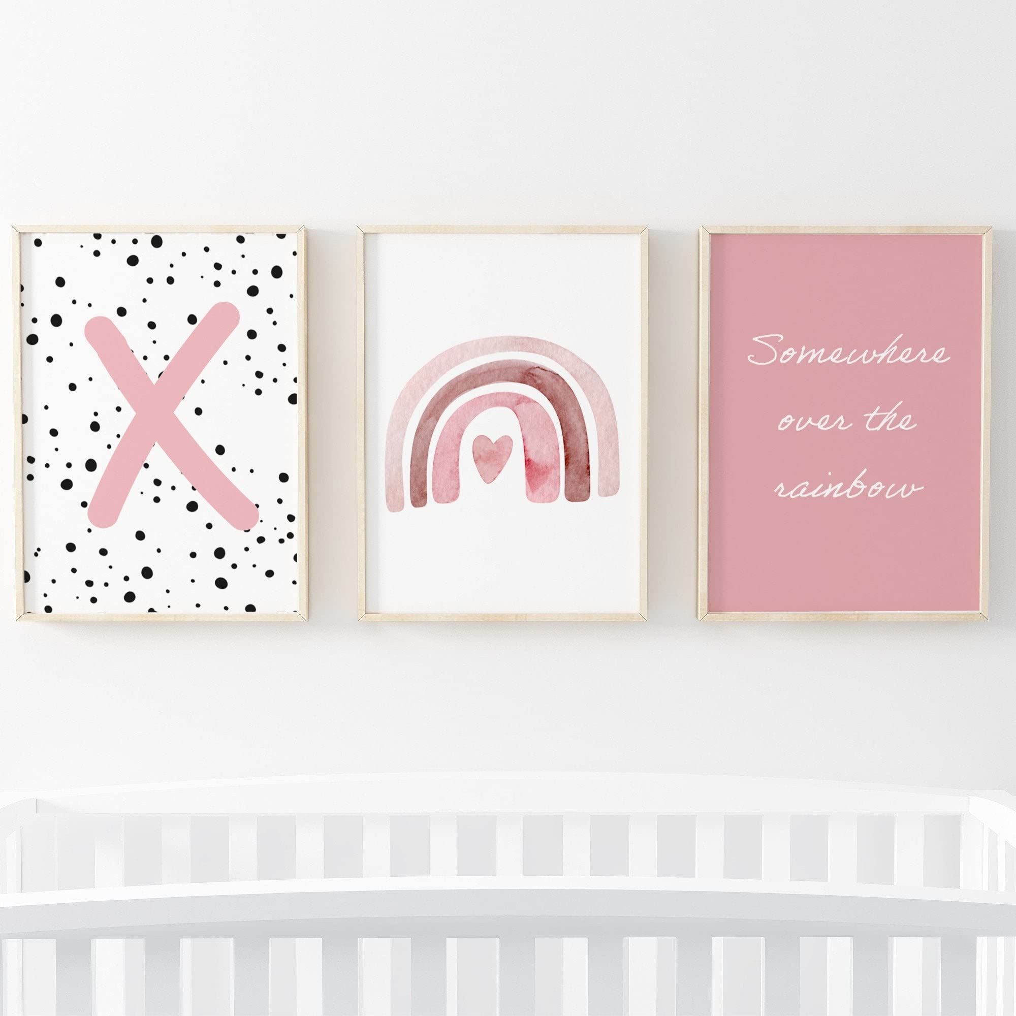 Pompom Prints® Set of 3 Girls bedroom Prints, Rainbow Nursery Prints, Scandi Boho Style Nursery Decor, Playroom Prints [Picture frames not included] (A4, X)