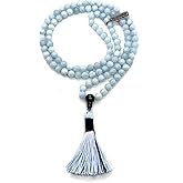AWAKEN YOUR KUNDALINI Aquamarine & Black Onyx Mala Beads Necklace | Serene Harmony | Throat & Root Chakra | Pisces Birthstone | 8mm, 108 Beads